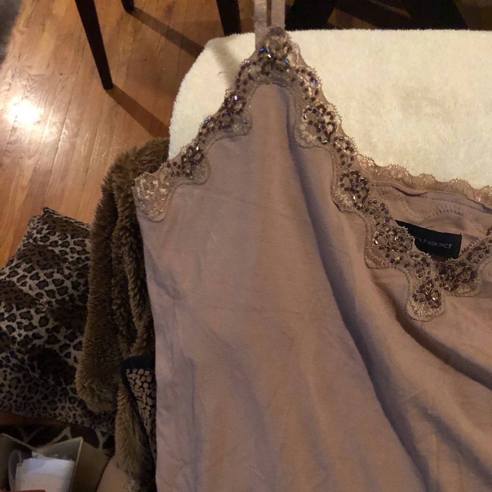 Context Sand Color with hand sewn beading tank top